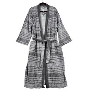 Ulta Beauty Plush Robe One Size Gray Stripe Belted Pockets Bath Cozy Lounge